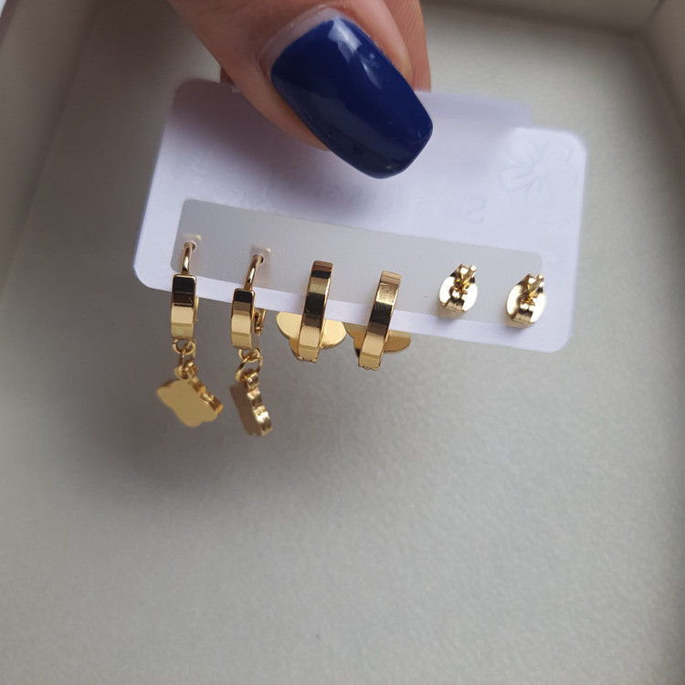 پک گوشواره سه جفتی حلقه ای و گل گوش طرح ونکلیف برند استینلس استیل