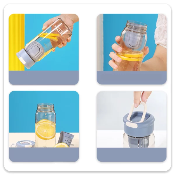 قمقمه 650 ml مدل Bottle رنگ بدنه شفاف با در آبی رنگ